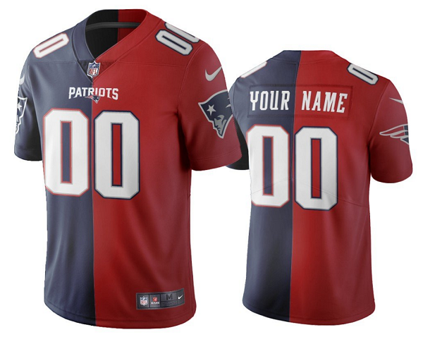 Men's New England Patriots Customized Navy Red Split Two Tone Limited Stitched Jersey